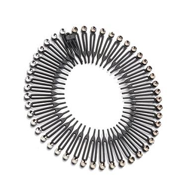Imagem de Faixa de cabelo com pente de plástico flexível para natação, banho e viagem – Grampo de cabelo elástico com strass para cabelos grossos e encaracolados (30 cm, preto)