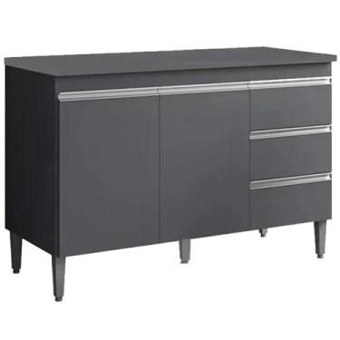 Imagem de Balcão Com Tampo 2 Portas E 3 Gavetas 120 Cm Andreia Cinza Reajl Movei