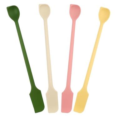 Imagem de 4 miniespátulas de silicone para frascos – mini raspador e colher de cabeça dupla, raspadores pequenos multifuncionais, espátulas flexíveis de maquiagem e cuidados com a pele para cozinha, cosméticos