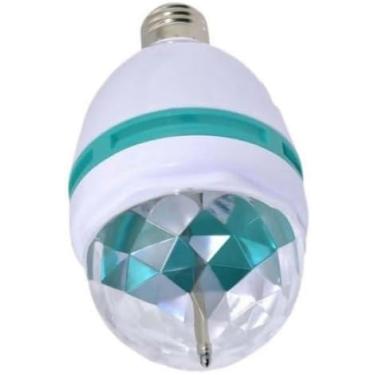 Imagem de Lampada Bola Maluca Globo De Luz. Com Aparência de Bola de Cristal e Prismática, Roda Automaticamente e Possui Efeitos Especias De Cores e Luzes para Mudar e Girar