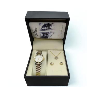 Imagem de Kit Relógio feminino dourado com prata 26 mm analógico Champion