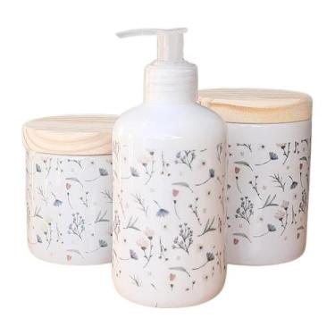 Imagem de Kit de Higiene para Bebê Lavabo Arabescos - 3 Peças em Porcelana com T