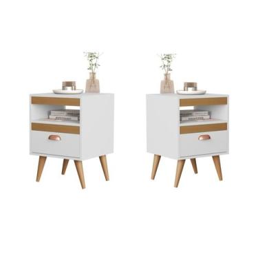 Imagem de Kit 2 Mesas De Cabeceira S Pés Palito Cor: Branco / Nature - Comprar M