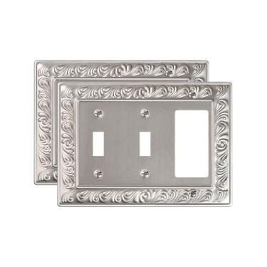 Imagem de TREEWELL Pacote com 2 placas decorativas para interruptores duplos/única decoradora, placas decorativas para interruptores e tampas de tomada, 4 placas de parede de metal níquel acetinado de 4