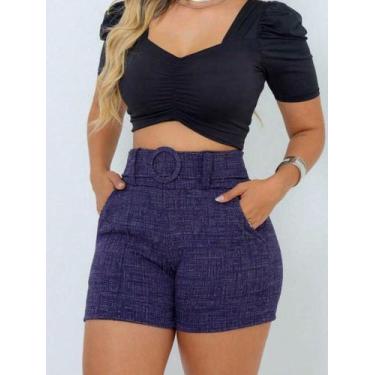 Imagem de Shorts Feminino Skinny Tecido Linho com Cinto Forrado e Bolso - NoBran