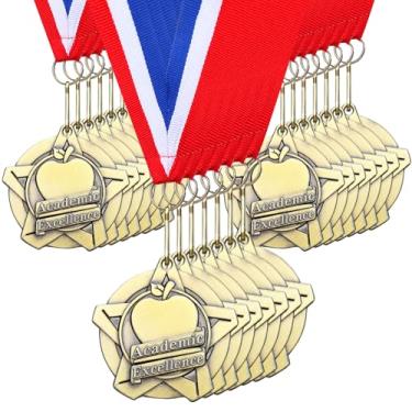 Imagem de Quelay 30 medalhas de prêmio de 5 cm a granel medalhas de excelência acadêmica a granel com fitas de pescoço Troféu de metal Prêmio presente para torneios, competições, festas, crianças e adultos