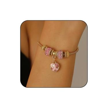 Imagem de WCRAZYE Pulseiras femininas de conscientização do câncer de mama com miçangas multicamadas rosa, pulseira elástica, acessórios de conscientização da mama, Stretch Fit, Miçangas Elástico, Sem Pedra