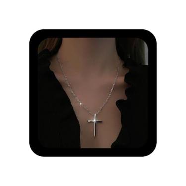 Imagem de YienDoo Colar longo punk prata vintage colar cruz grande crucifixo colares góticos Y2K colares minimalistas moda cruz cristã joias para mulheres