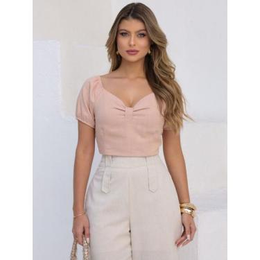 Imagem de Cropped de Linho com Laço nas Costas e Decote Coração - Lumia, Rose, P