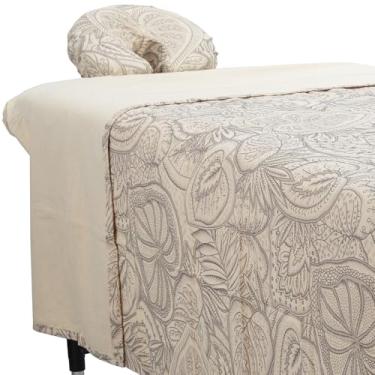 Imagem de Conjunto de lençóis de massagem ForPro Premium Flanela de 3 peças, Island Tranquility, para mesas de massagem, inclui lençol plano de massagem, lençol com elástico e capa de descanso de rosto, natural