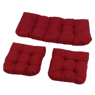 Imagem de AUNMAS Almofada de Cadeira de Vime Tufada, Almofadas de Móveis de Vime para Móveis de Pátio Banco de Assento de Amor de Rattan, 3 Peças de Poliéster 1 Loveseat 2 Formato de u (Vermelho)