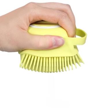 Imagem de Escova Pet, Lava Pelo Pet Escova Banho Cachorro Gato Dispenser Shampoo(Amarelo)