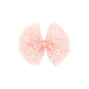 Imagem de Wee Ones Laço de cabelo de tule com flor de primavera média para meninas, clipe WeeStay, feito à mão, rosa claro