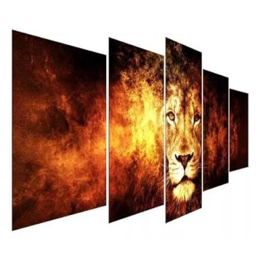 Imagem de Kit quadro decorativo 5 peças 95x60cm Leão Tribo Judá Fogo
