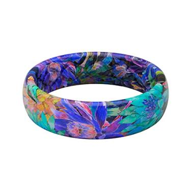 Imagem de Groove Life Anel de casamento de silicone para mulheres – Anéis de borracha respirável para mulheres, cobertura vitalícia, design exclusivo, anel feminino de ajuste confortável – Aspire fino, Twilight Blossom, 7