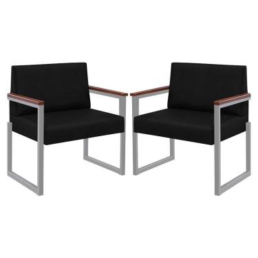 Imagem de Kit 2 Poltronas Niterói Couro Preto Em Metal Champanhe