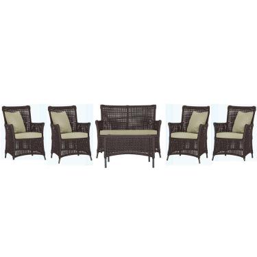 Imagem de Jogo Sofá 4 Poltronas E Mesa Igapó Preta E7 Trama Original Marrom