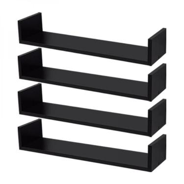Imagem de Kit 4 Prateleiras U 60 X 15cm Preta Suporte Invisível
