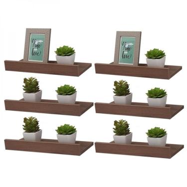 Imagem de Kit 6 Prateleiras Porta Quadros 60 X 10cm Nogal Suporte Invisível