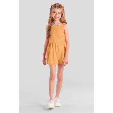 Imagem de Macaquinho infantil menina quadriculado Brandili, Amarelo, 8