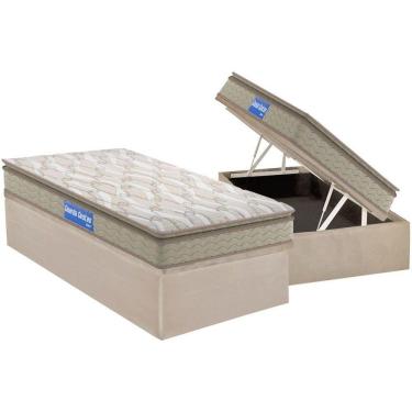 Imagem de Conjunto Box Baú Solteiro: Colchão Espuma D45 Guarda Costas Pillow Top + Base Crc Suede Clean