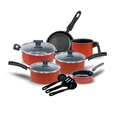 Imagem de Jogo de Panelas Antiaderente 9 Peças com Tampas de Vidro e Utensílios 