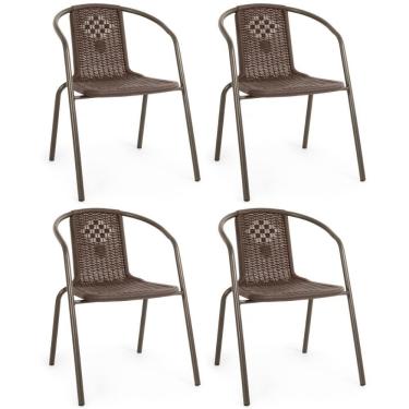 Imagem de Kit 4 Cadeiras Com Braço Indaiá Em Polipropileno - Marrom
