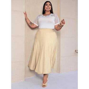 Imagem de Saia Midi Feminina Plus Size Alfaiataria Evase Sensorial Com Bolso Ele