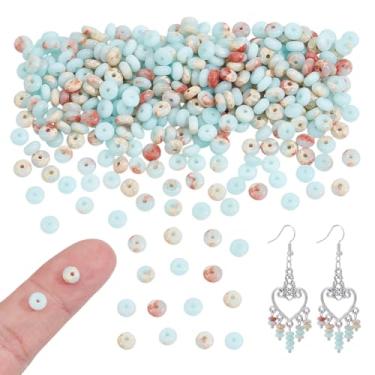 Imagem de NBEADS Cerca de 334 peças de contas Rondelle de 4 mm de diâmetro, contas de pedra de disco de ábaco pedra preciosa espaçadora solta para fazer joias colar de pulseira DIY, ciano claro, orifício: 0,6