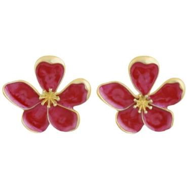 Imagem de Brincos florais românticos para mulheres – Brincos grandes com flores douradas exclusivas em branco, verde, azul e rosa | Joias modernas, Cobre, Sem pedra preciosa