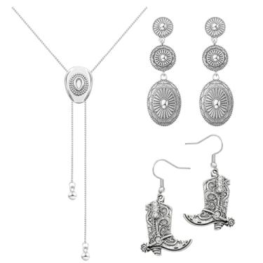 Imagem de FIRSAUKI Conjunto de joias Western Cowgirl Botas de Cowboy Brincos Country Concho Brincos Chapéu Bolo Tie Colar West Rodeo Acessórios para Mulheres Ouro Prata, adjustable, Latão, Sem Pedra Preciosa