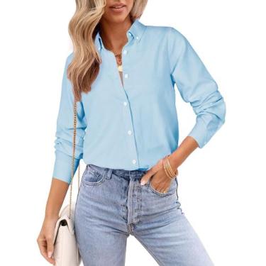Imagem de Camisa feminina Aoudery Oxford Button Down, azul místico