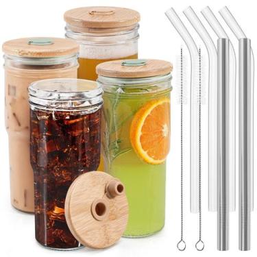 Imagem de Copos de vidro Caperci 710 ml com tampas e canudos, pacote com 4 unida