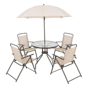 Imagem de Conjunto De Jardim Aco Bege 6 Pecas Ombrelone, Cadeira, Mesa