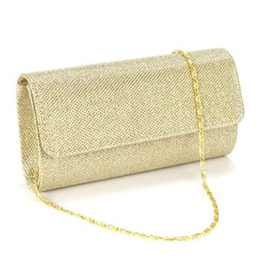Imagem de Orita Deslumbrante bolsa clutch para festa noturna bolsa pequena cintilante com corrente removível, Dourado, One Size