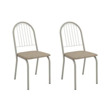 Imagem de Cadeira De Cozinha Noruega 2c077nk Aço Kit 2 Un Niquel-linho Bege Fendi - Kappesberg