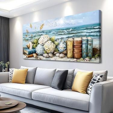 Imagem de PHAOHUAXM Arte de parede grande em tela para sala de estar, decoração de parede, pintura vintage, pintura abstrata, vista do mar, mural, sala de jantar, quarto, banheiro, cozinha, decoração de casa
