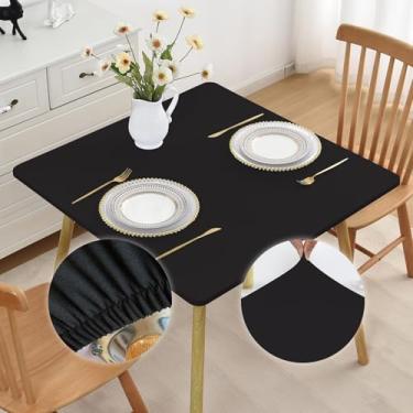 Imagem de Mulilai Toalha de mesa para uso ao ar livre, preta, pequena, quadrada, elástica, 96 x 96 cm, capa de mesa elástica com tecido elastano, sem rugas, antiderrapante, lavável para cozinha, jantar, pátio