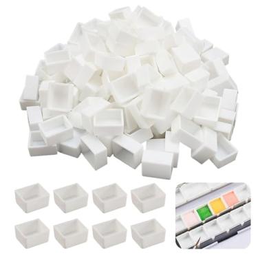 Imagem de 60 peças de aquarela meia panela de plástico branco 0,5 ml à base de água, pote de tinta de plástico branco, usado para pintura a óleo de aquarela ou acrílico, caixa de lata de viagem, paleta de cores