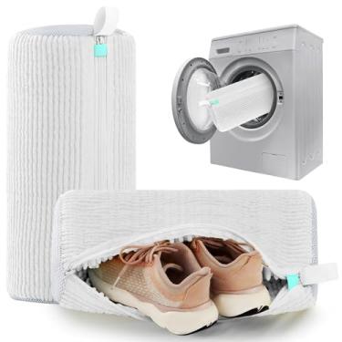 Imagem de Bolsa para máquina de lavar sapatos, bolsa de lavanderia para lavadora e secadora, reutilizável, 2 peças, sacos de limpeza de sapatos para tênis, máquina de limpeza profunda de 360° para todos os