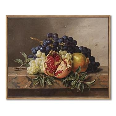 Imagem de AIMAILON Arte de parede em tela emoldurada vintage decoração de casa clássica para cozinha sala de estar outono colheita frutas arte rústica quente romã uvas imagem 16x20