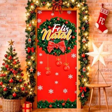 Imagem de Capa de Porta Decoração de Natal 3D Veste Fácil Tecido Premium Sublimado e Alta Definição Enfeite Casa Hall Natalina (Guirlanda)