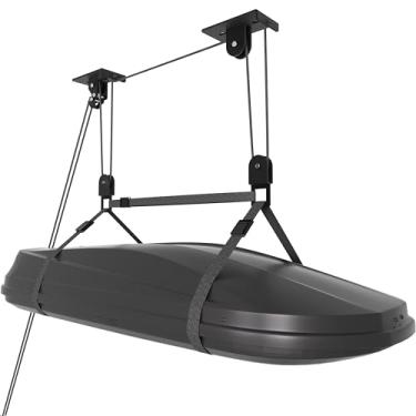 Imagem de KOSEOO Sistema de polia de caixa de carga para armazenamento de garagem, caiaque/canoas/bicicletas/escadas de teto, suporta capacidade de até 68 kg, serve para tetos de 30 a 45 metros, preto