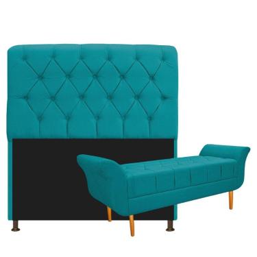 Imagem de Cabeceira Lady e Recamier Ari 160Cm Queen Size Azul Turquesa