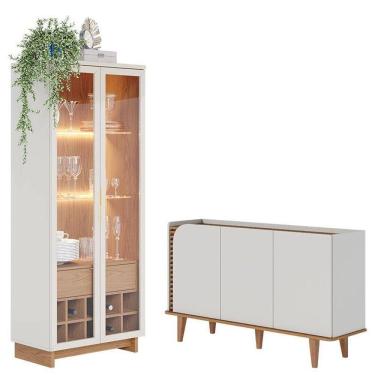 Imagem de Cristaleira Guanabara Off White Freijó Com Aparador Buffet Jurerê Off White Matte Freijó - Colibri
