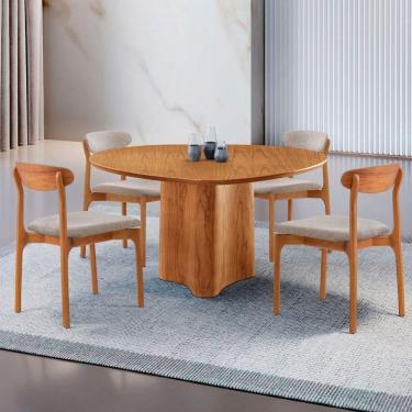 Imagem de Mesa 135cm Laminado Com 4 Cadeiras Noronha Moderna Brisa Imbuia