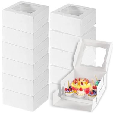 Imagem de 12 caixas de bolo bento e cupcake, branco 1+5 caixa bento com janela transparente para 5 cupcakes e 1 mini bolo, para festa de casamento, aniversário, chá de bebê, padaria, suprimentos de panificação