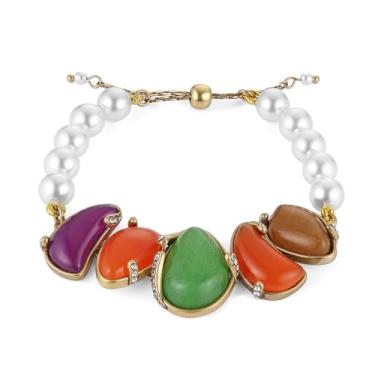 Imagem de HZMAN Pulseira feminina com contas de ágata colorida ajustável e pérola feita à mão, joia feita à mão, ideia de presente