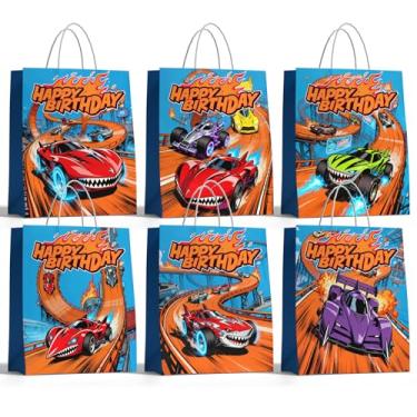 Imagem de MeriHap 12 peças de sacos de papel para festas de feliz aniversário, tema de carro de corrida, decorações de festa, sacos de presente, 6 estilos Wild wheels sacos de lembrancinhas de festa