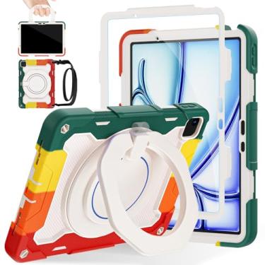 Imagem de ROISKIN Capa para iPad Air de 11 polegadas/Air 6ª geração M2 2024 com protetor de tela HD, alça de ombro [proteção contra quedas de 15 pés] Capa militar resistente para Air 11/Air 6ª geração - suporte